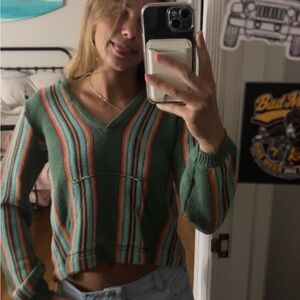 O'Neill Green and Orange V-Neck Sweater